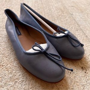 Margaux Blue Leather Flat Women’s Shoes Sz 8 US / 39 EU Wide
